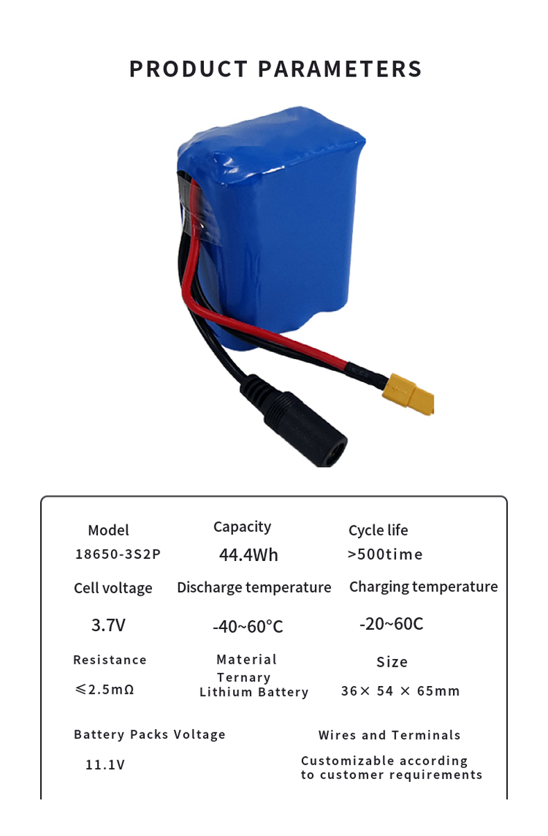 12V 4400 mah Lithium ion 3s2p 18650 Battery Pack features