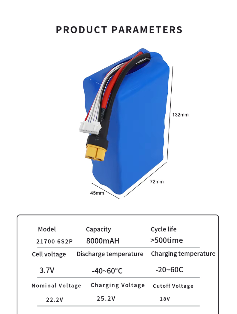 6S2P 22.2v 10C Drone Battery Size
