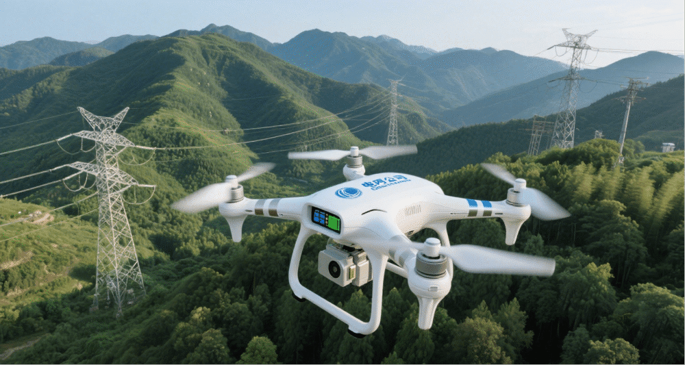 Battery paired with power inspection drone operating in mountainous terrain