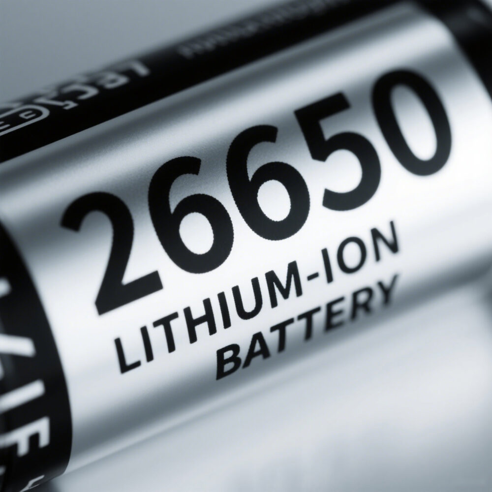 Image Caption: Close-up of a 26650 lithium-ion battery