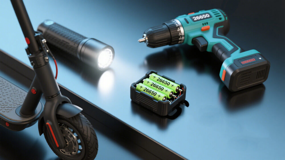 High-power flashlight, electric scooter, and power drill using 26650 batteries