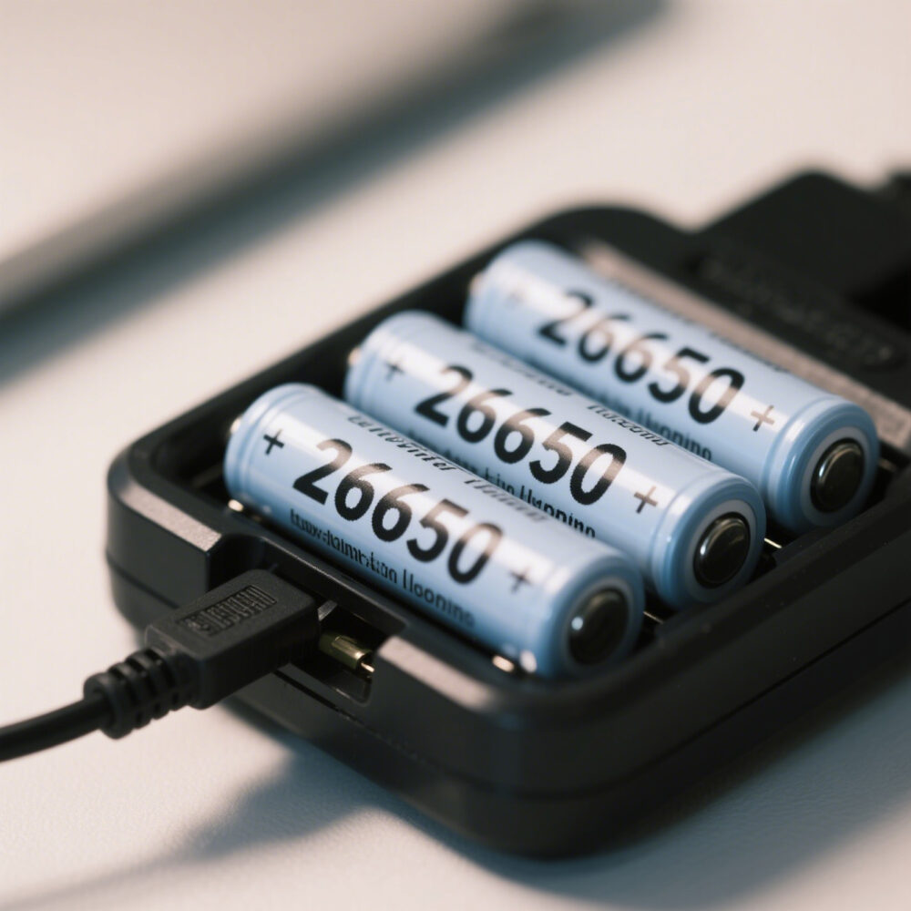 26650 lithium-ion battery on a dedicated charger