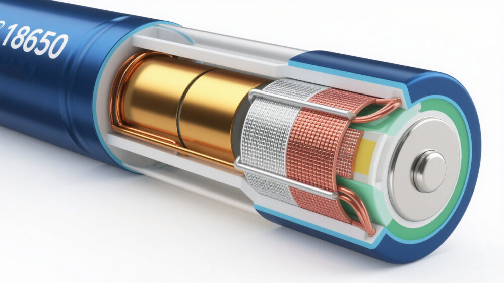 cutaway view of 18650 lithium-ion cell internal layers