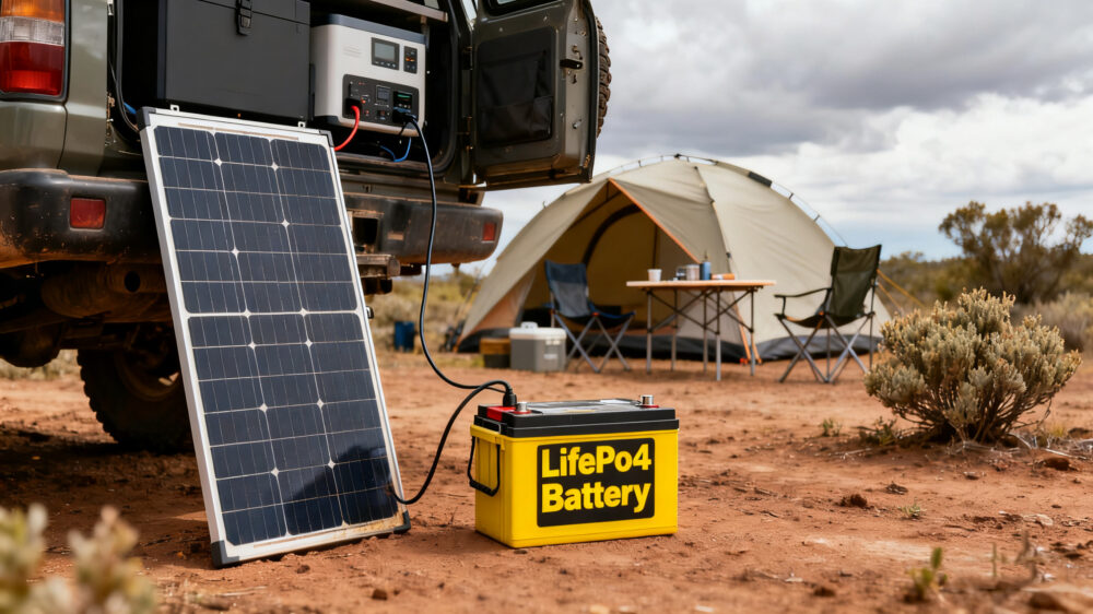 12 volt LiFePO₄ battery powering a camper van solar system