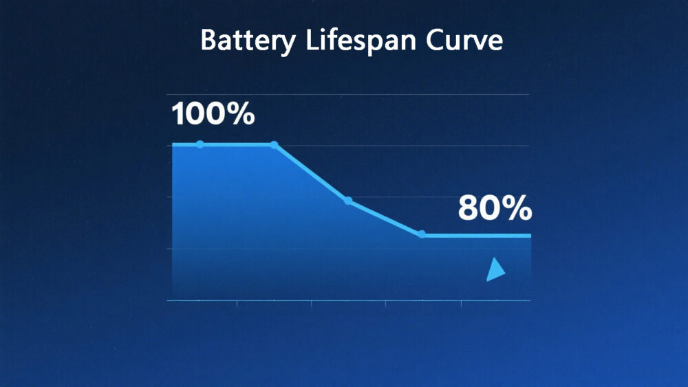 EV lithium ion battery capacity decline from 100% to 80% over years of usage