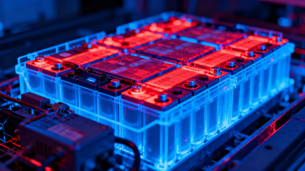 A thermal image of a battery pack under load