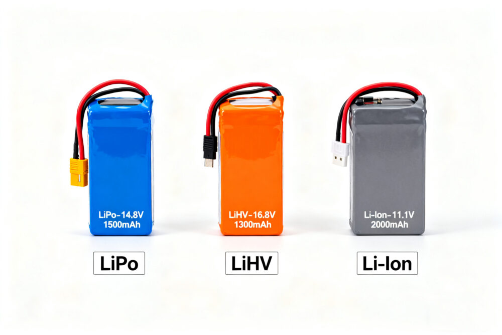 Comparison of LiPo, LiHV, and Li-Ion FPV drone batteries