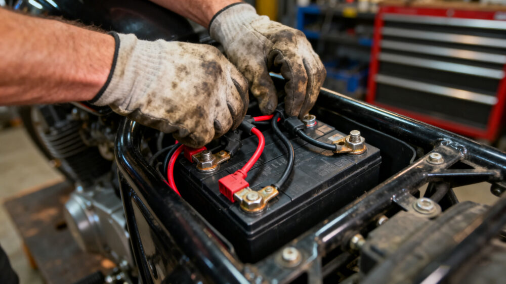 installing a 12v motorcycle battery into a motorcycle frame
