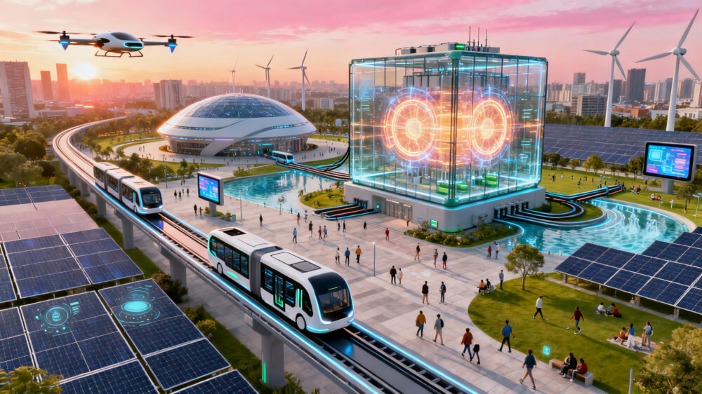 futuristic city powered by renewable energy