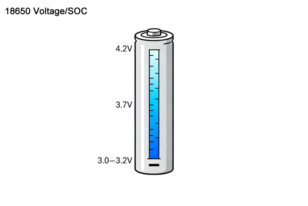 Voltage Levels and State-of-Charge Range for 18650 battery Cells