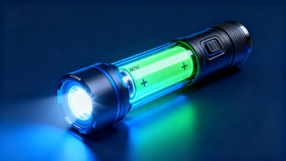 18650 battery cell inside flashlight