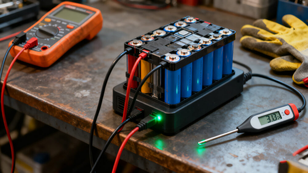 Reassembled battery pack being slowly charged