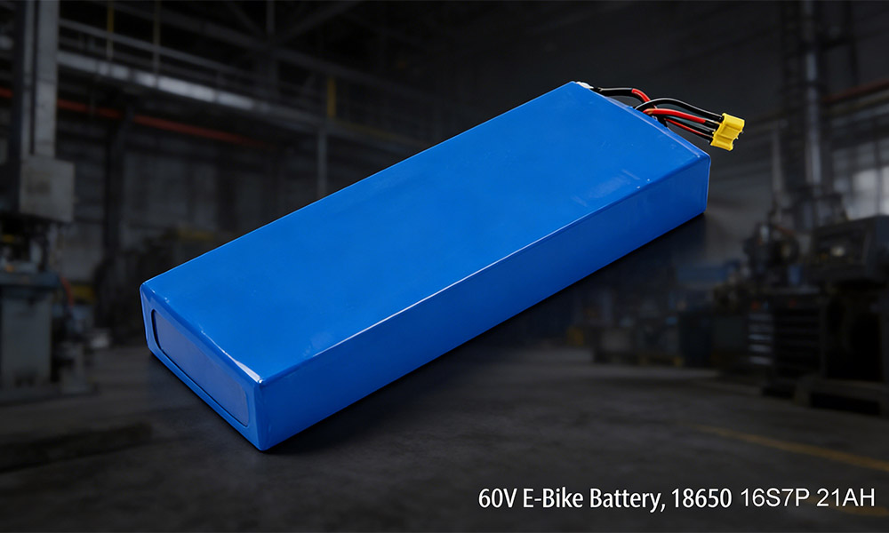 60V e-bike battery built with 18650 lithium-ion cells in a 16S7P layout