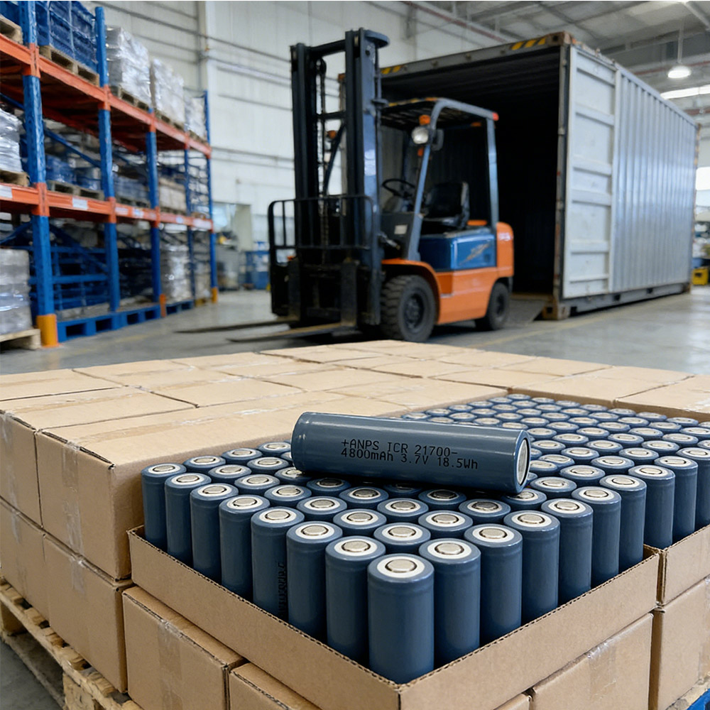 Bulk 21700 lithium-ion battery pallets prepared for wholesale shipment