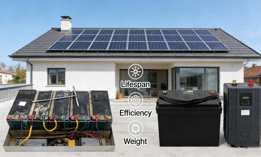 Li-ion vs lead-acid batteries for home solar energy storage comparison with LiFePO4 solar battery system