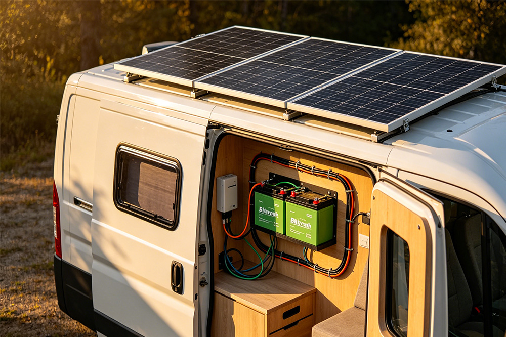 camper van powered by 12V 100Ah LiFePO4 lithium battery system