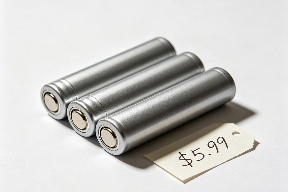 18650 batteries with different price tags showing bulk pricing differences