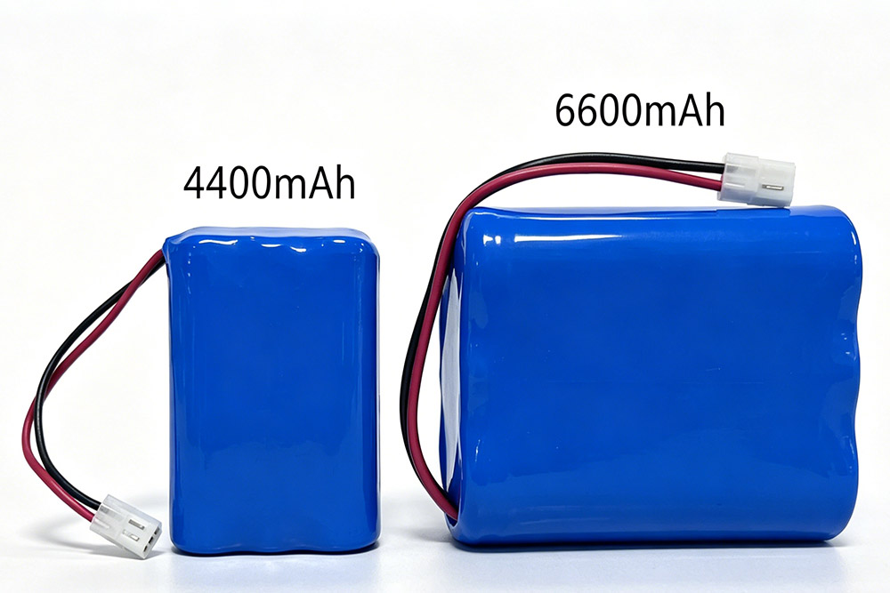 12v 18650 battery pack 4400mah vs 6600mah size and capacity comparison