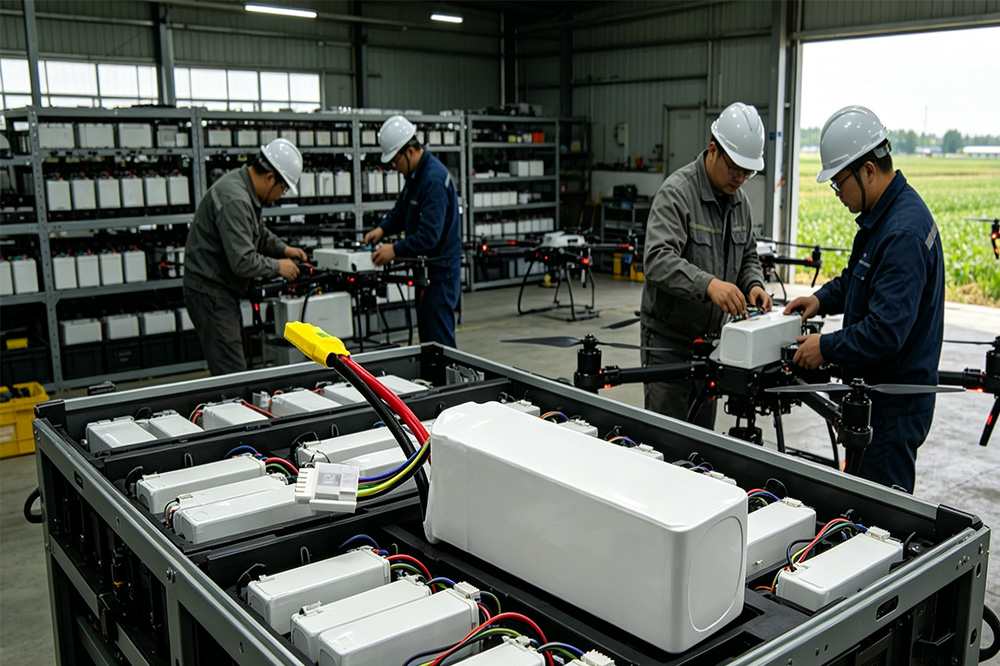 Commercial UAV fleet operating with organized battery charging system