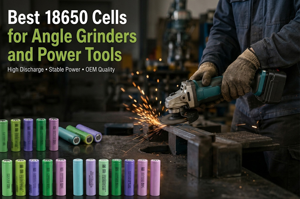 High-discharge 18650 lithium cells used in cordless angle grinder battery packs for OEM manufacturing
