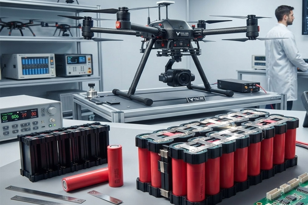 21700 lithium battery cells assembled into a custom long endurance UAV battery pack