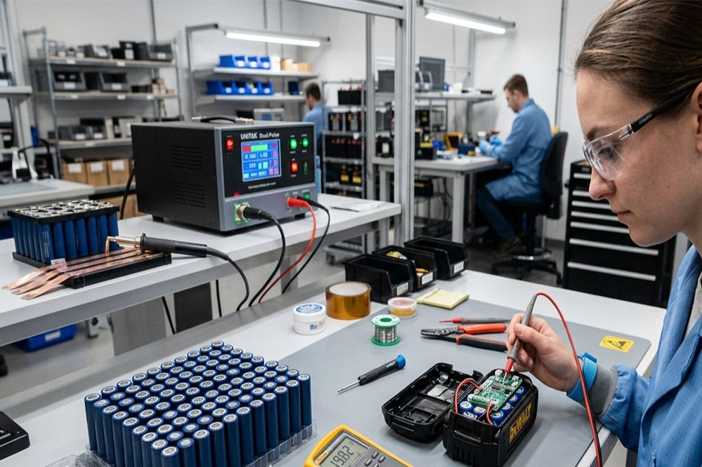 High-drain 18650 lithium-ion cells prepared for rebuilding cordless power tool battery packs