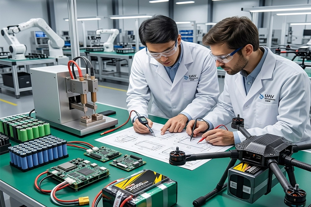 Custom UAV battery pack development with lithium cells and BMS for drone manufacturers