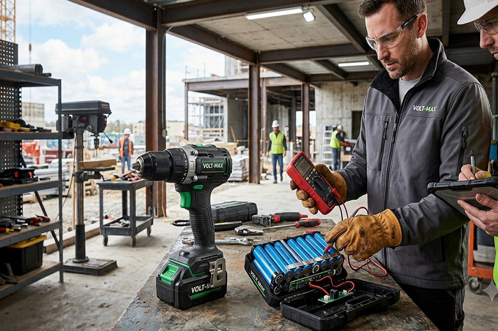 18650 lithium battery cells inside a power tool battery pack improving runtime and performance