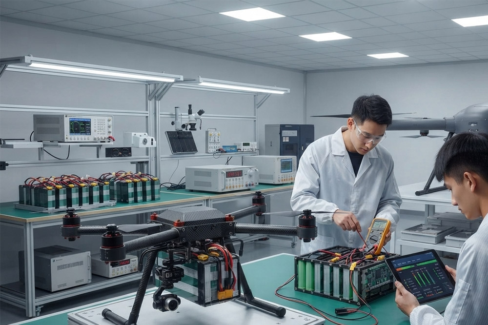 Commercial UAV battery system with custom lithium battery pack and BMS for industrial drones