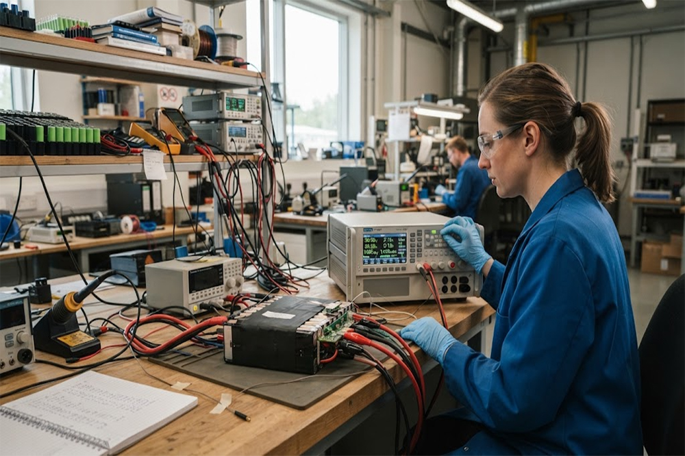 18650 lithium-ion battery charging with charger BMS and battery testing equipment