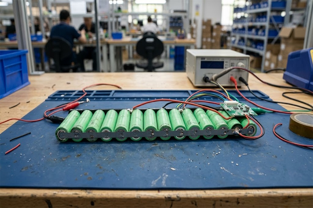 8650 lithium battery cells connected in series for higher battery pack voltage