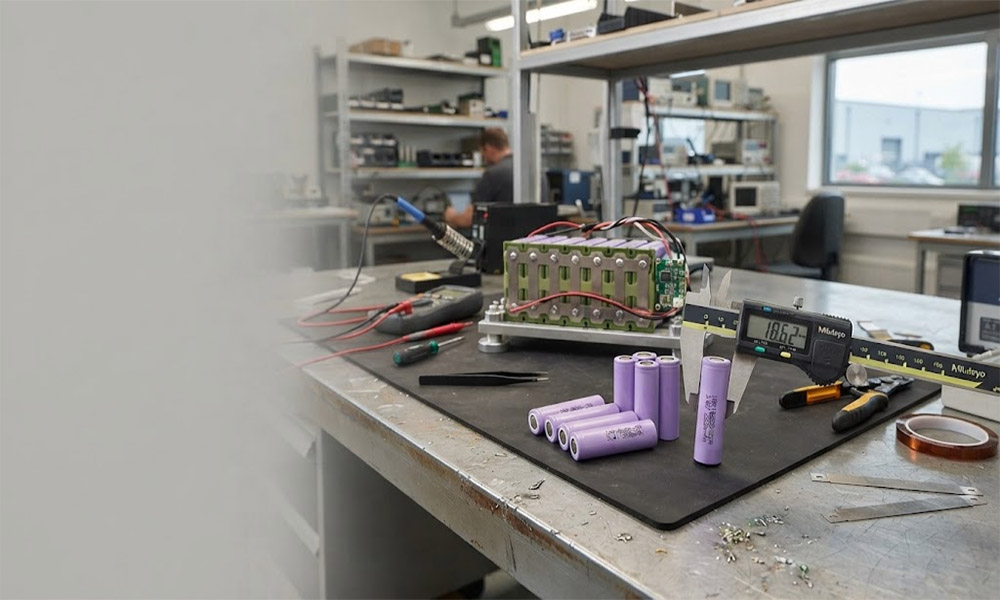 18650 lithium battery cells with dimensions being checked for battery pack design