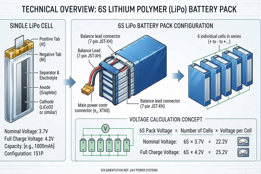 6S LiPo battery voltage configuration for drone