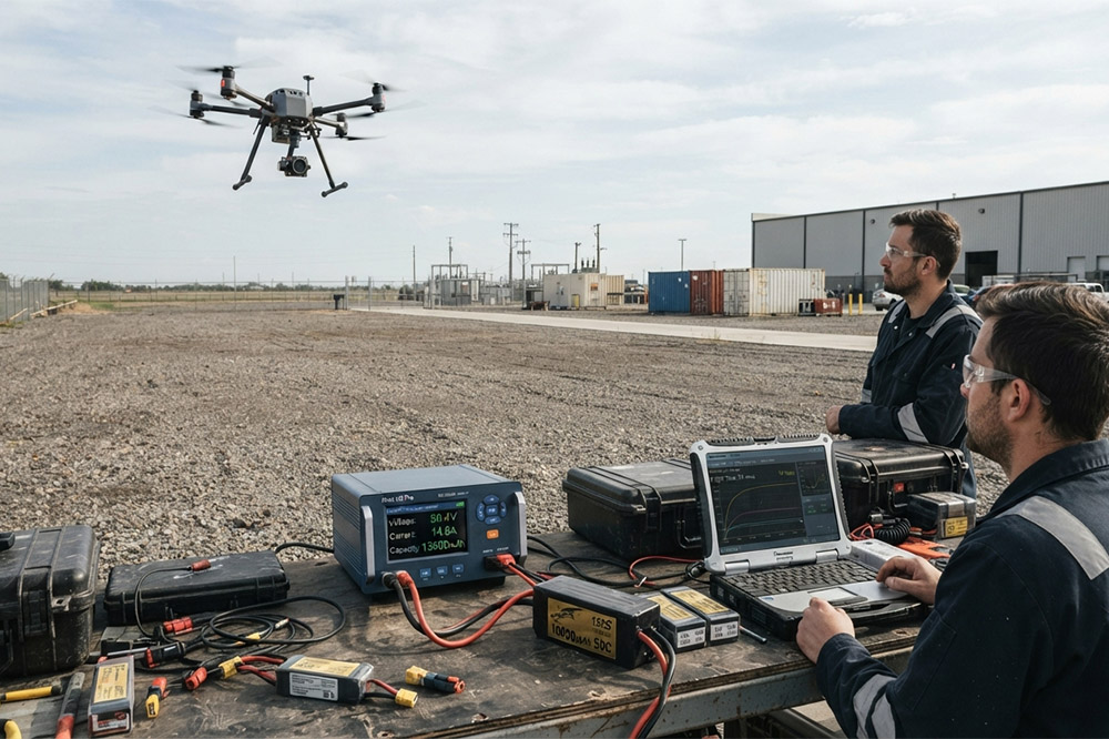 drone battery flight time testing for commercial UAV