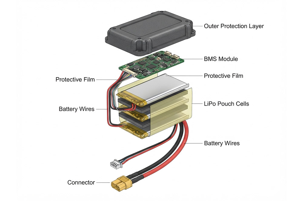 drone LiPo battery pack internal structure