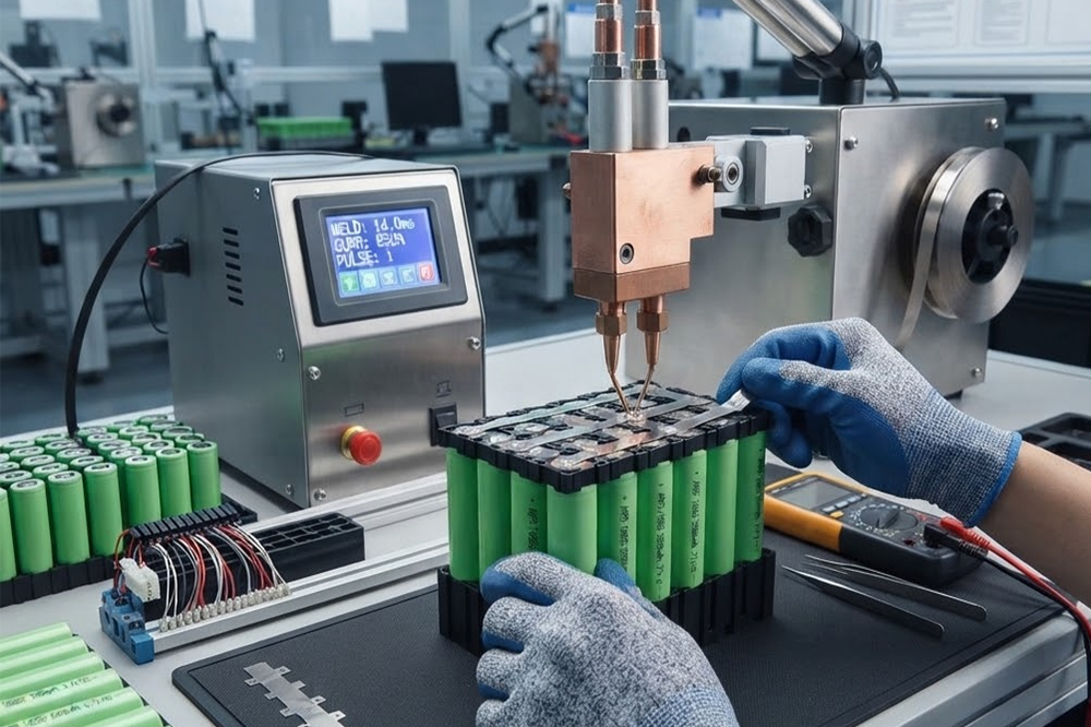 18650 battery spot welding with nickel strips