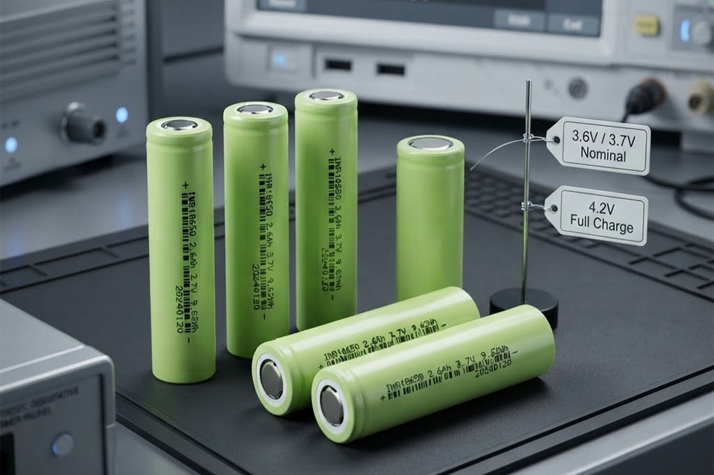 18650 battery voltage comparison showing 3.6V, 3.7V nominal voltage and 4.2V full charge