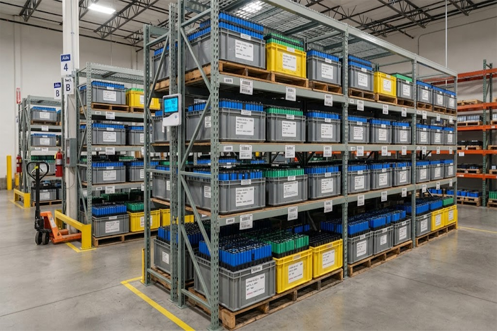 18650 lithium battery storage in a professional warehouse