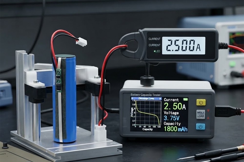 18650 battery discharge current testing with an electronic battery tester