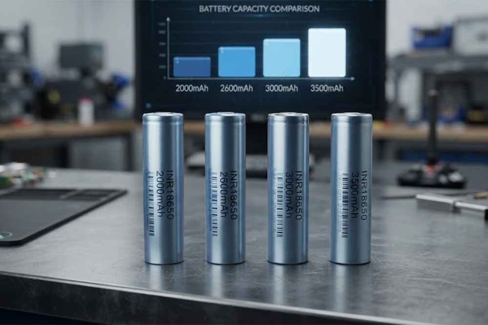Comparison of 2000mAh, 2600mAh, 3000mAh, and 3500mAh 18650 battery capacities